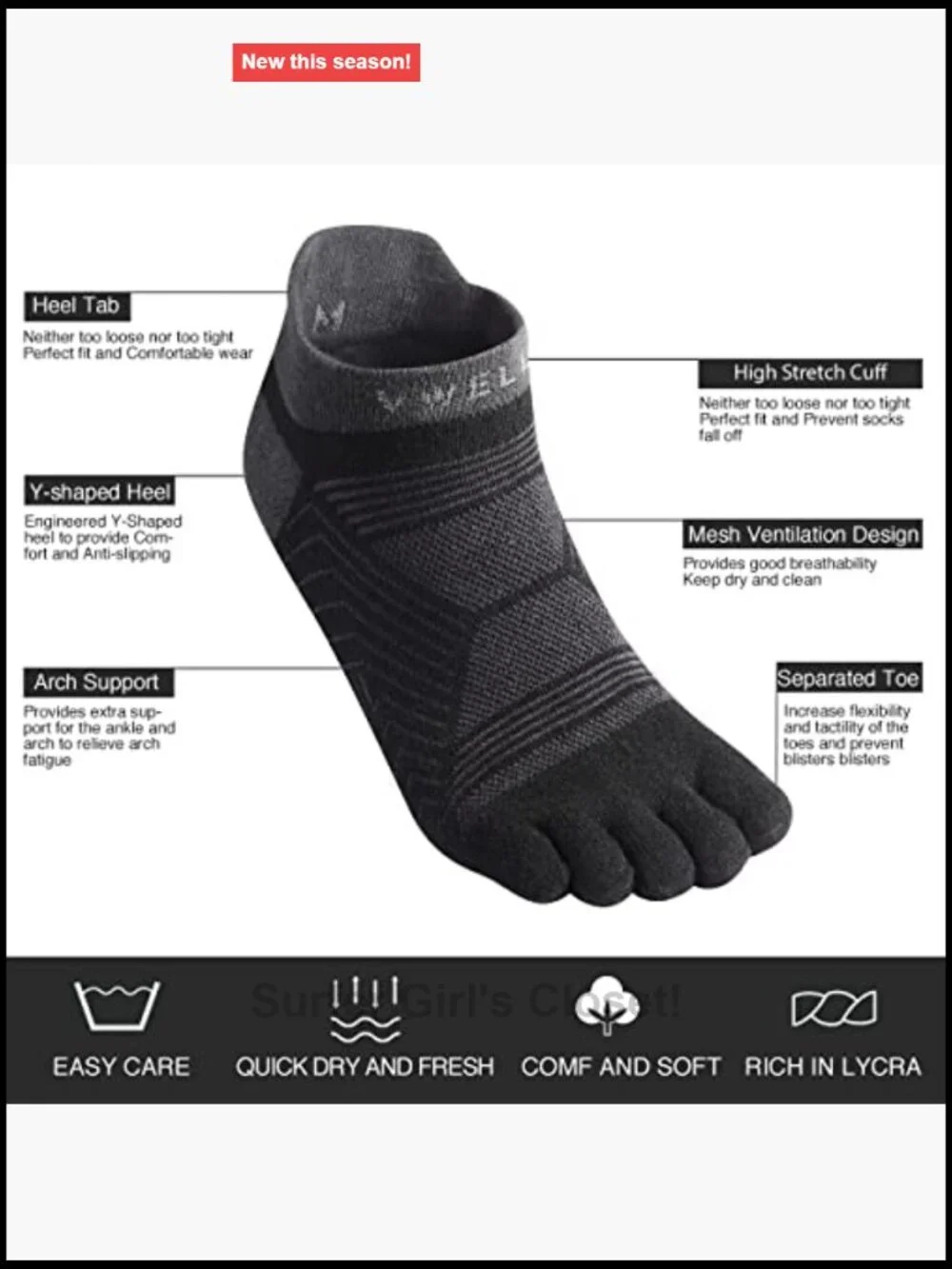 COOLMAX Five Finger Toe Socks No Show Athletic Performance 3 Pairs